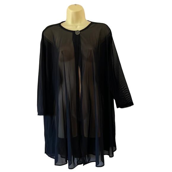 Sun Streak Black Sheer Swimsuit Coverup With Pockets Woman One Size Vintage - Picture 1 of 7